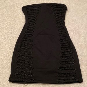 Embroidered short black cocktail dress